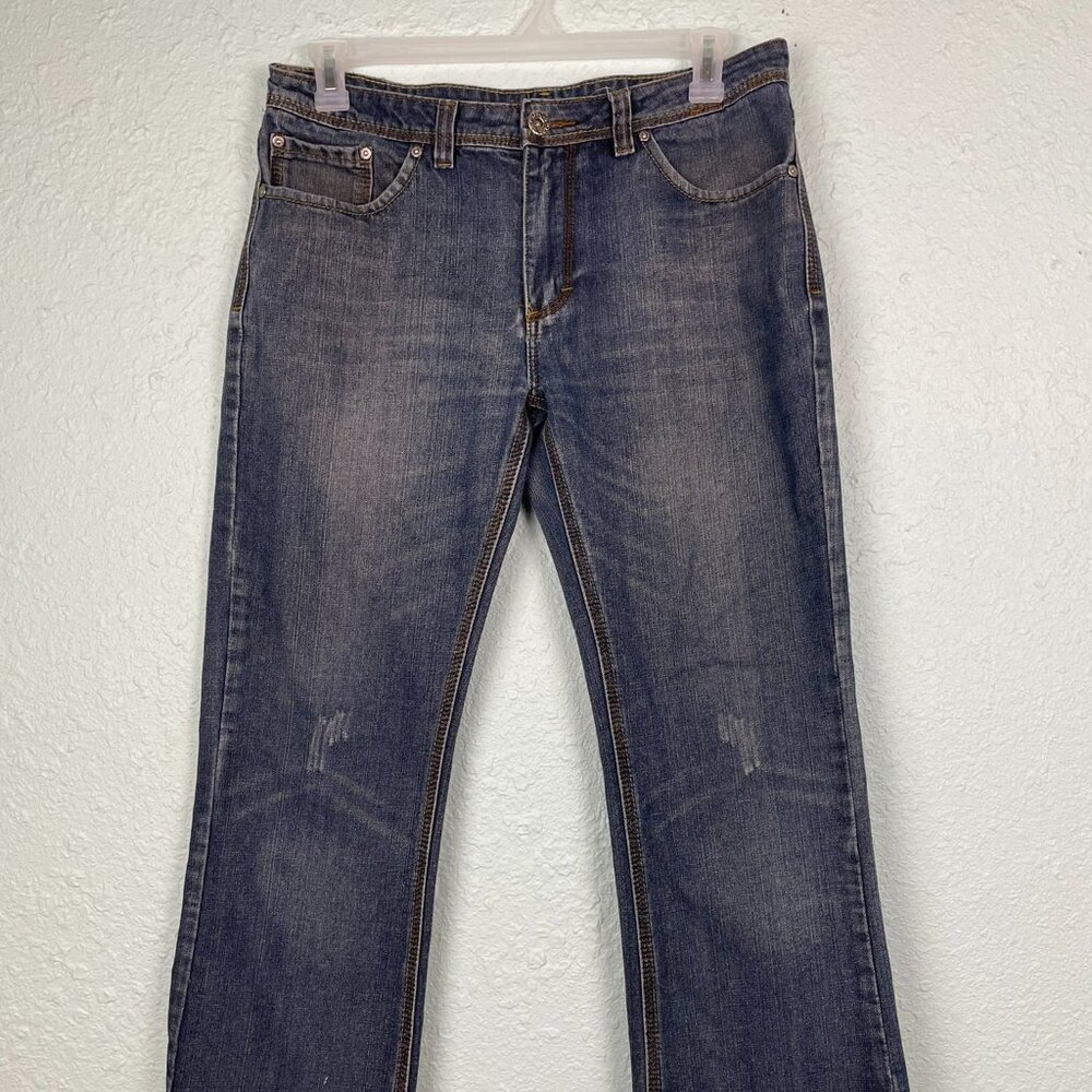 Carbon Men’s Bootcut Jeans Size 32x30 Medium Wash Denim – Distressed Hem Grunge